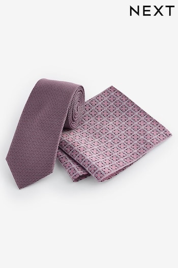 Damson Pink Slim Tie And Pocket Square Set (E09985) | £16