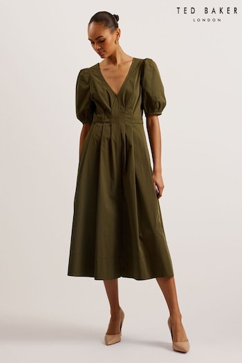 Ted Baker Green Ledra Puff Sleeve Midi Dress (E09988) | £175