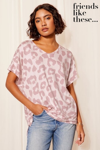 Friends Like These Animal Leopard Short Sleeve V Neck Tunic Top (E10089) | £25