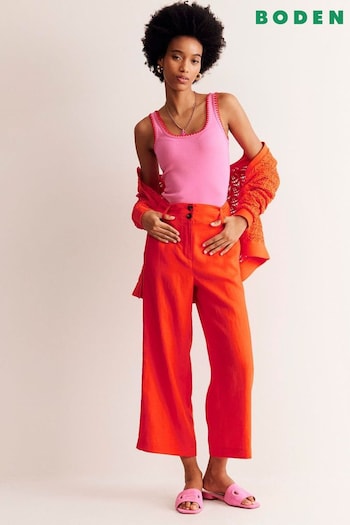 Boden Orange Westbourne Linen Crop Trousers (E10105) | £95