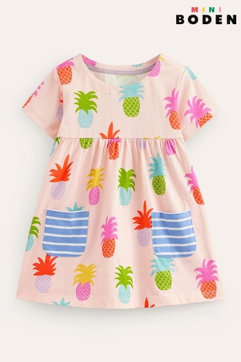 Boden Pink Pineapple Short Sleeve Printed Dress (E10119) | £19 - £21