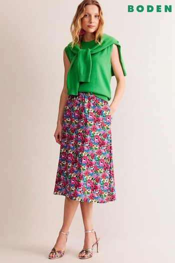Boden Red Hattie Poppy Floral Poplin Midi Skirt (E10129) | £75