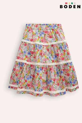 Boden Pink Floral Printed Tiered Midi Skirt (E10130) | £34 - £39