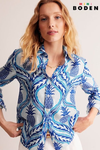 Boden Blue Sienna Pineapple Linen Shirt (E10135) | £70