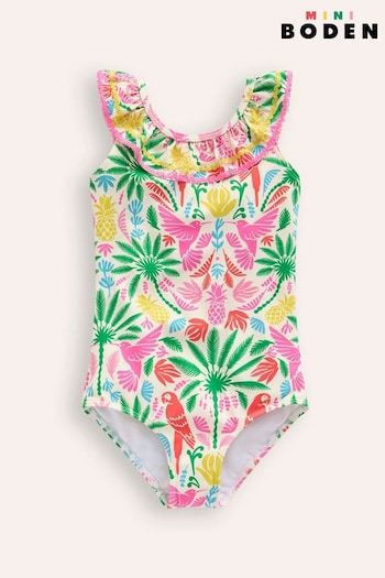 Boden Green Rainbow Palm Frill Neck Swimsuit (E10139) | £23 - £27