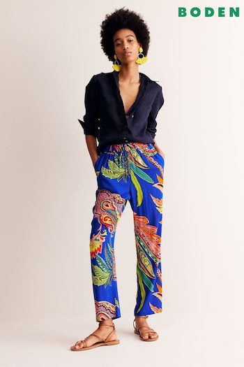 Boden Blue Paisley Crinkle Tapered Rib Trousers (E10164) | £70