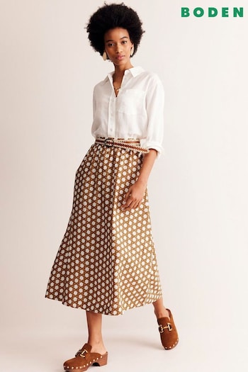 Boden Brown Florence Linen Midi Skirt (E10185) | £98