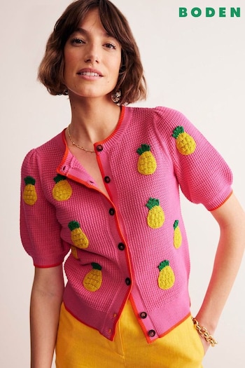 Boden Pink Pineapple Embroidered T-Shirt Cardigan (E10186) | £125