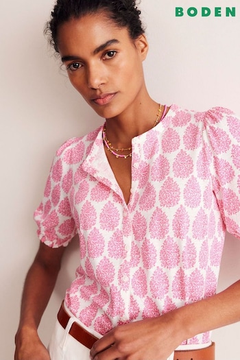 Boden Pink Dolly Puff Sleeve Jersey Shirt (E10190) | £50