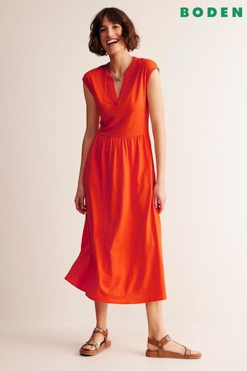 Boden Orange Chloe Notch Jersey Midi Dress (E10262) | £65