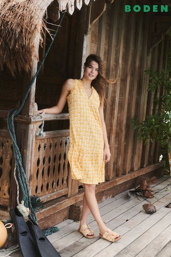 Boden Yellow Daisy Jersey Short Tier Dress (E10269) | £60
