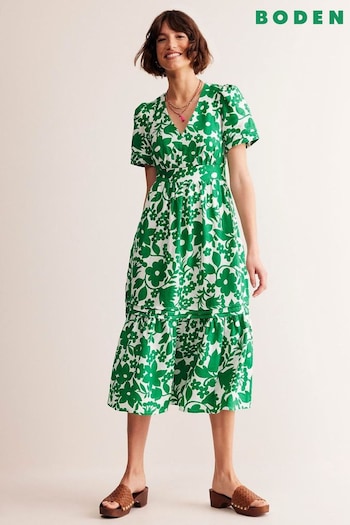 Boden Green Eve Linen Tulip Midi Dress (E10272) | £135