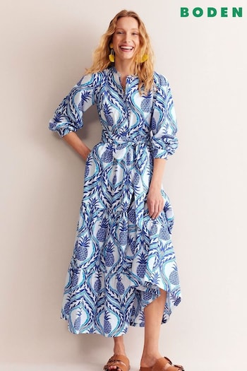Boden Blue Alba Pineapple Tiered Cotton Maxi Dress (E10273) | £135