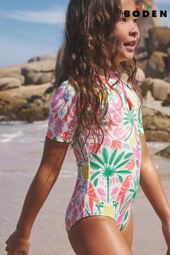 Boden Green Short Sleeved Rainbow Palm Swimsuit (E10294) | £23 - £27