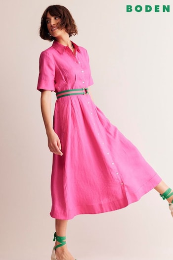 Boden Pink Louise Linen Midi Shirt Dress (E10301) | £135