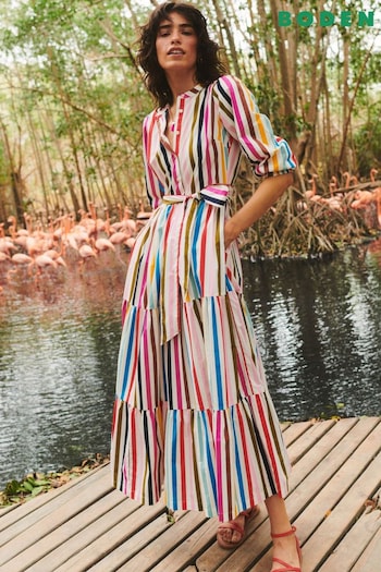 Boden Natural Alba Stripe Tiered Cotton Maxi Dress (E10312) | £135