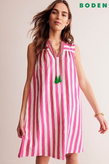 Boden Pink Stripe Nadine Notch Cotton Dress (E10361) | £65