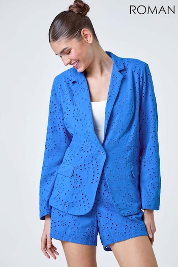 Roman Blue Cotton Broderie Blazer Jacket (E10506) | £48
