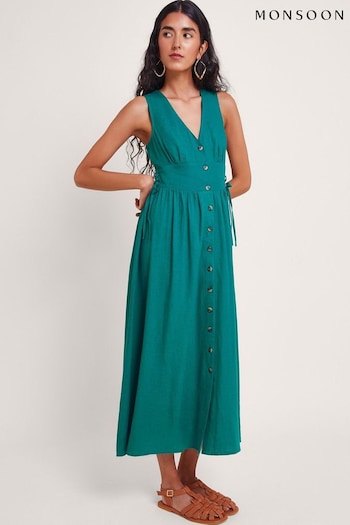 Monsoon Blue Kaya Button Through Dress (E10867) | £75