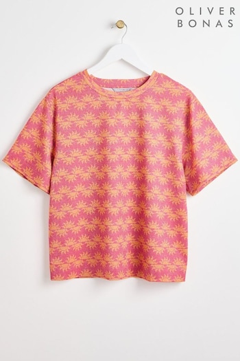 Oliver Bonas Pink Geometric Sun Red Sparkle T-Shirt (E10890) | £35