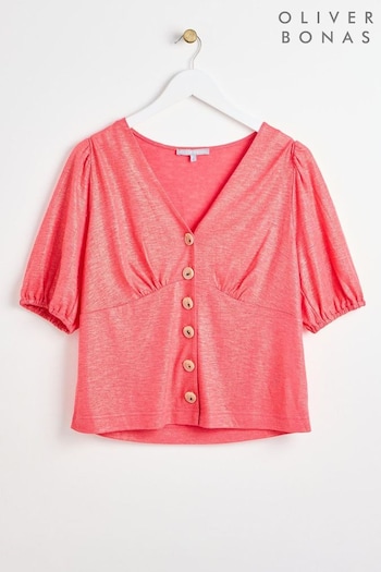 Oliver Bonas Pink Button Up Jersey Top (E10892) | £38