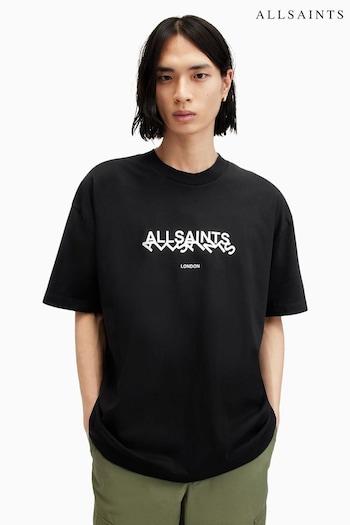 AllSaints Black Slanted Crew Neck T-Shirt (E10996) | £55