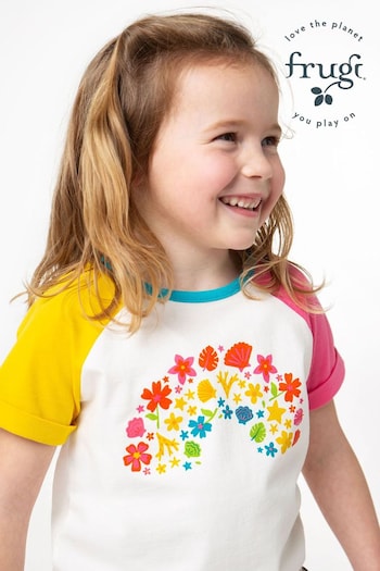 Frugi Girls Rainbow Raglan White T-Shirt (E11113) | £21 - £23