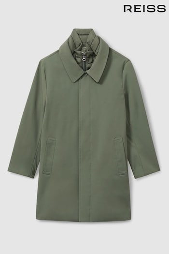 Reiss Sage Green Logan Gabardine Coat with Removable Gilet (E11114) | £108