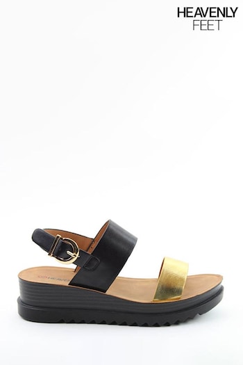 Heavenly Feet Pecan Black Wedge Sandals (E11160) | £35