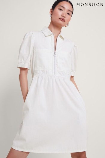 Monsoon White Adeena Denim Dress drawstring (E11251) | £75