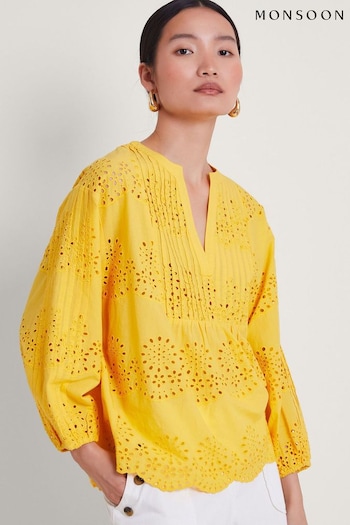 Monsoon Yellow Serena Broderie Top (E11252) | £65