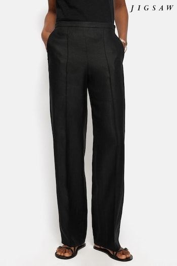 Jigsaw Irish Linen Palazzo Black Trousers (E11274) | £150