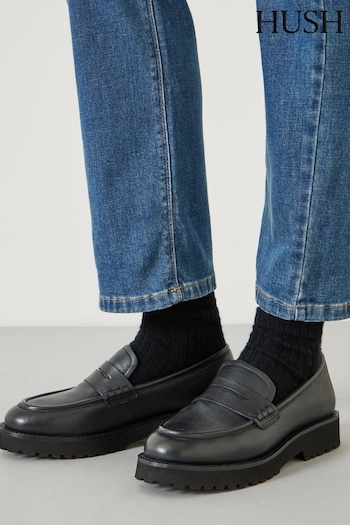 Hush Black Blake Cleated Leather Loafers (E11296) | £119
