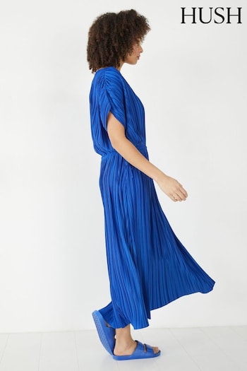 Hush Blue Jodie Plisse Midi Dress (E11303) | £95