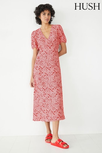 Hush Red Juliette Midi Tea patent Dress (E11313) | £99