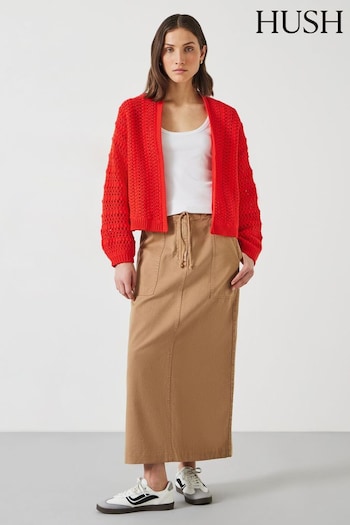 Hush Red Pixie Knitted Edge to Edge Cotton Cardigan (E11317) | £89