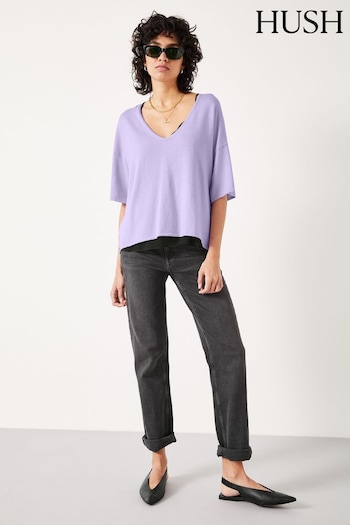 Hush Purple Cierra V-Neck Knitted Top (E11328) | £69