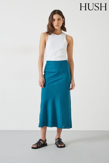 Hush Blue Simone Linen Midi Skirt (E11353) | £69