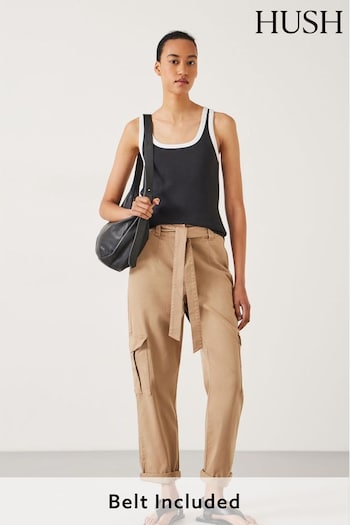 Hush Brown High Waist Belted Trousers (E11362) | £95