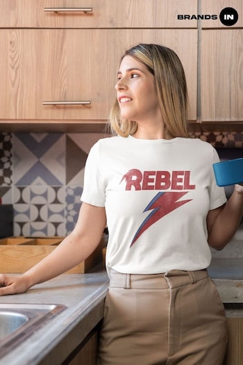 Brands In White David Bowie Distressed Rebel puffers Boyfriend Fit Music T-Shirt (E11428) | £24