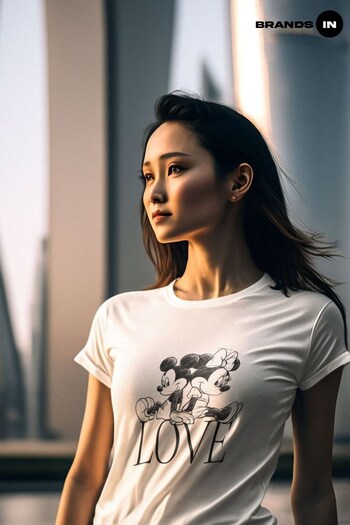 Brands In White Minnie And Mickey Mouse Love Women Disney T-Shirt (E11436) | £24