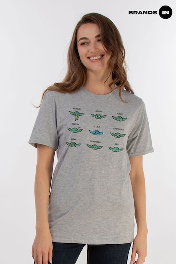 Brands In Grey Women Boyfriend Star Wars Mandalorian Grogu Mood Heather Fit T-Shirt (E11441) | £23