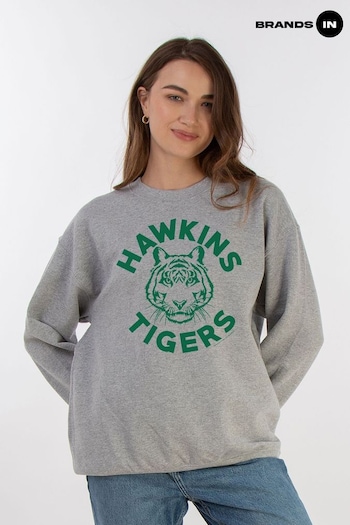 Brands In Grey Netflix Stranger Things Hawkins Tigers Women Heather Sweatshirt (E11459) | £36