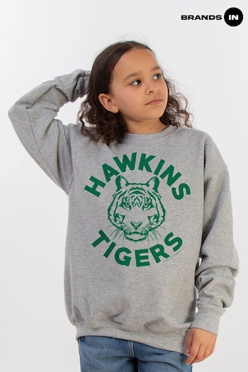 Brands In Grey Netflix Stranger Things Hawkins Tigers Girls Heather Sweatshirt (E11477) | £25