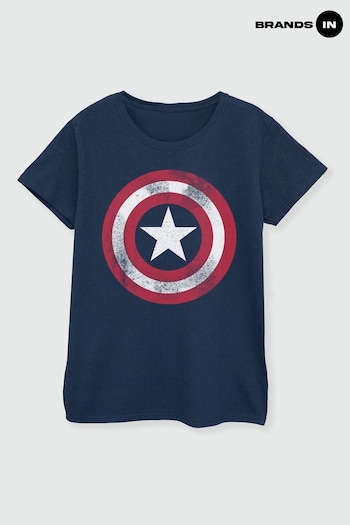 Brands In Blue Avengers Captain America Distressed Shield Womens T-Shirt (E11479) | £24