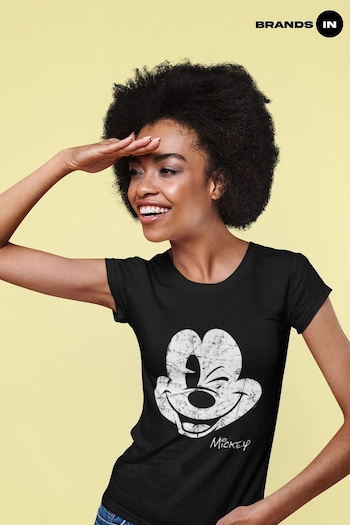 Brands In Black Mickey Mouse Women Disney T-Shirt (E11490) | £24