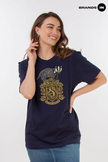 Brands In Blue Harry Potter Hufflepuff Sketch Crest Women Boyfriend Fit T-Shirt (E11496) | £23