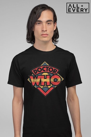 All + Every Black Doctor Who 70s Logo Mens T-Shirt (E11501) | £23