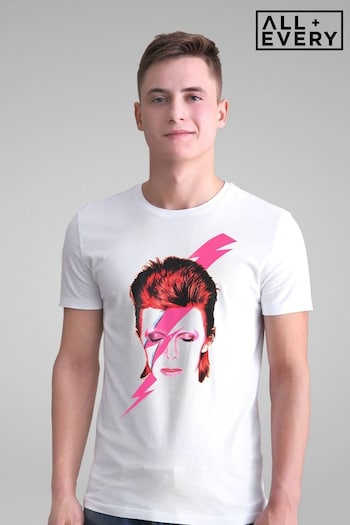 All + Every White David Bowie Aladdin Sane Lightning Bolt Mens Music T-Shirt (E11517) | £24