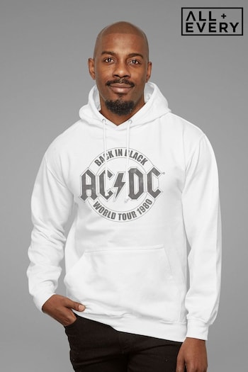 All + Every White ACDC Back In Black World Tour 1980 Band Mens Hooded Sweatshirt (E11519) | £42